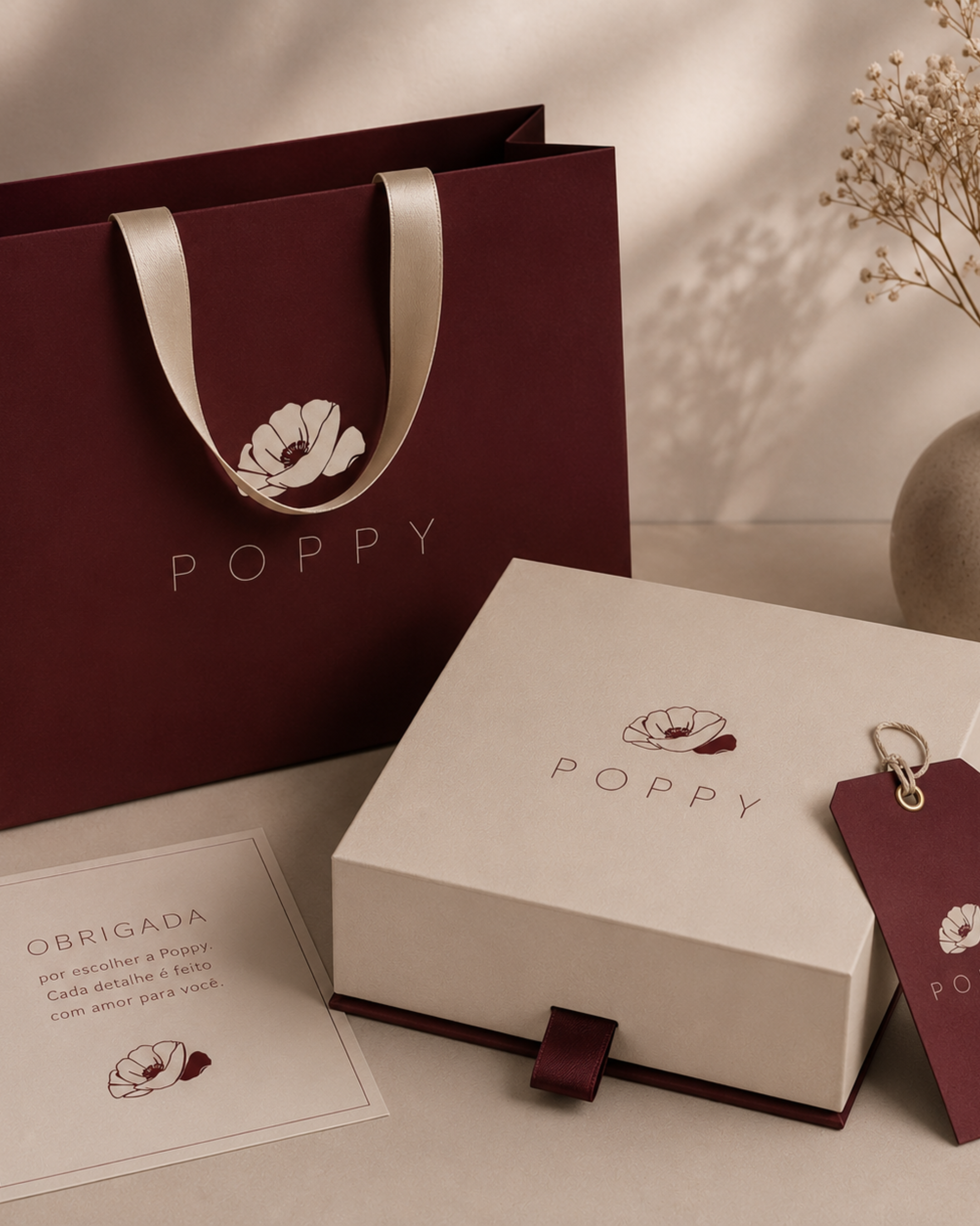Embalagem e identidade visual da marca Poppy criada pela Duna